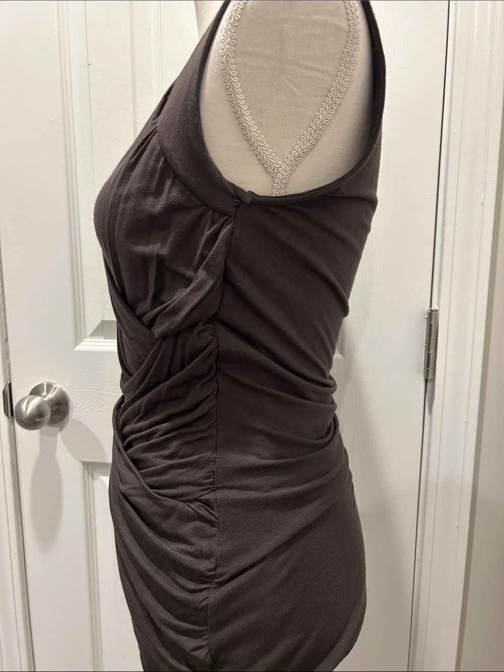 Medium INC Dark Brown Draped Sleeveless Faux Wrap Top - Picture 2 of 3